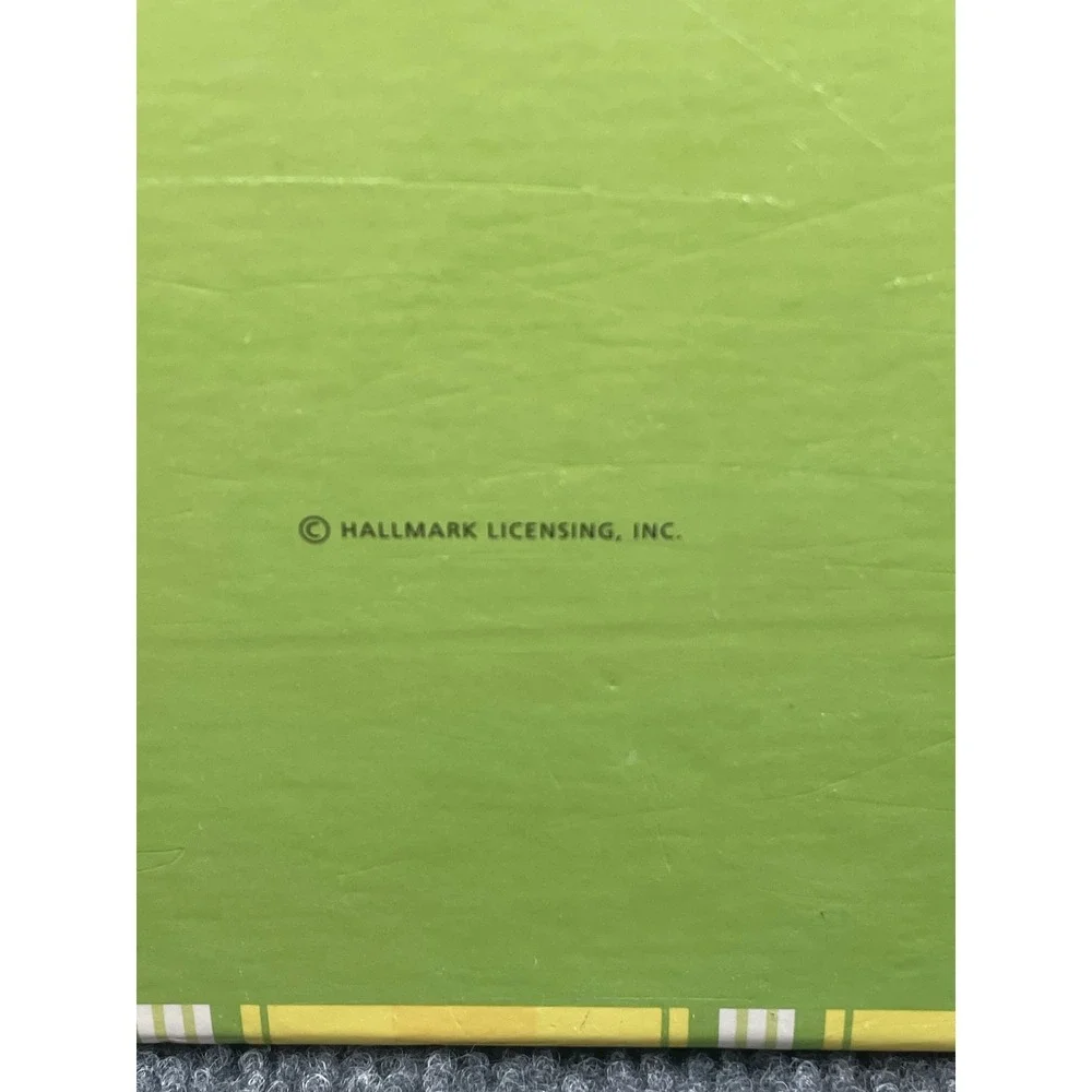 VTG. Hallmark Yellow Green Striped Card Storage Box w/Pullout Drawer 10.5x10x4.5